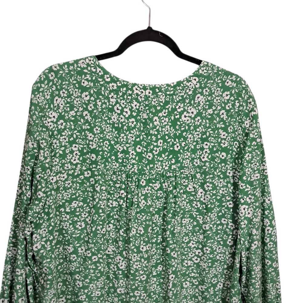 J. Jill Womens Sz 2X Floral Print Popover Blouse Green Office Flowy Long Sleeve - Picture 5 of 13